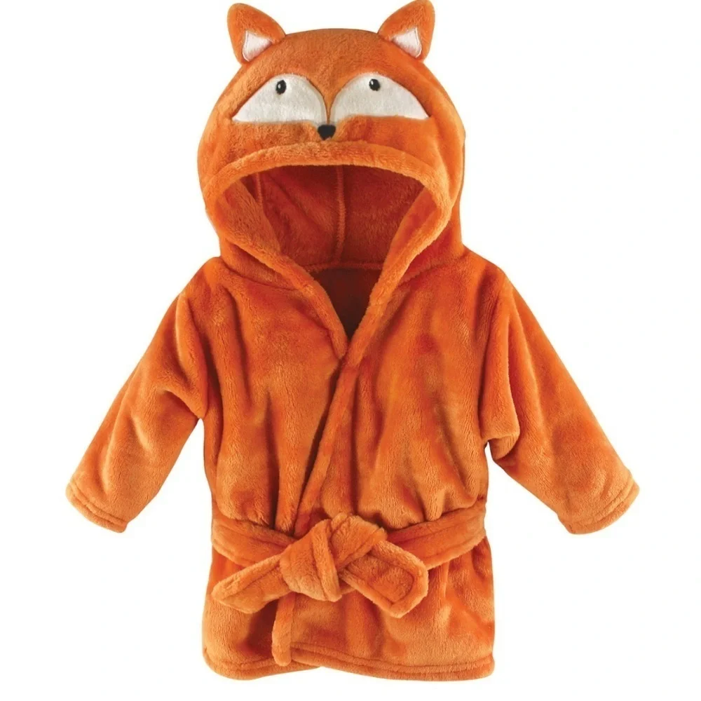 Hudson Baby Plush Bathrobe Fox Orange 0-9 Months Tie Front